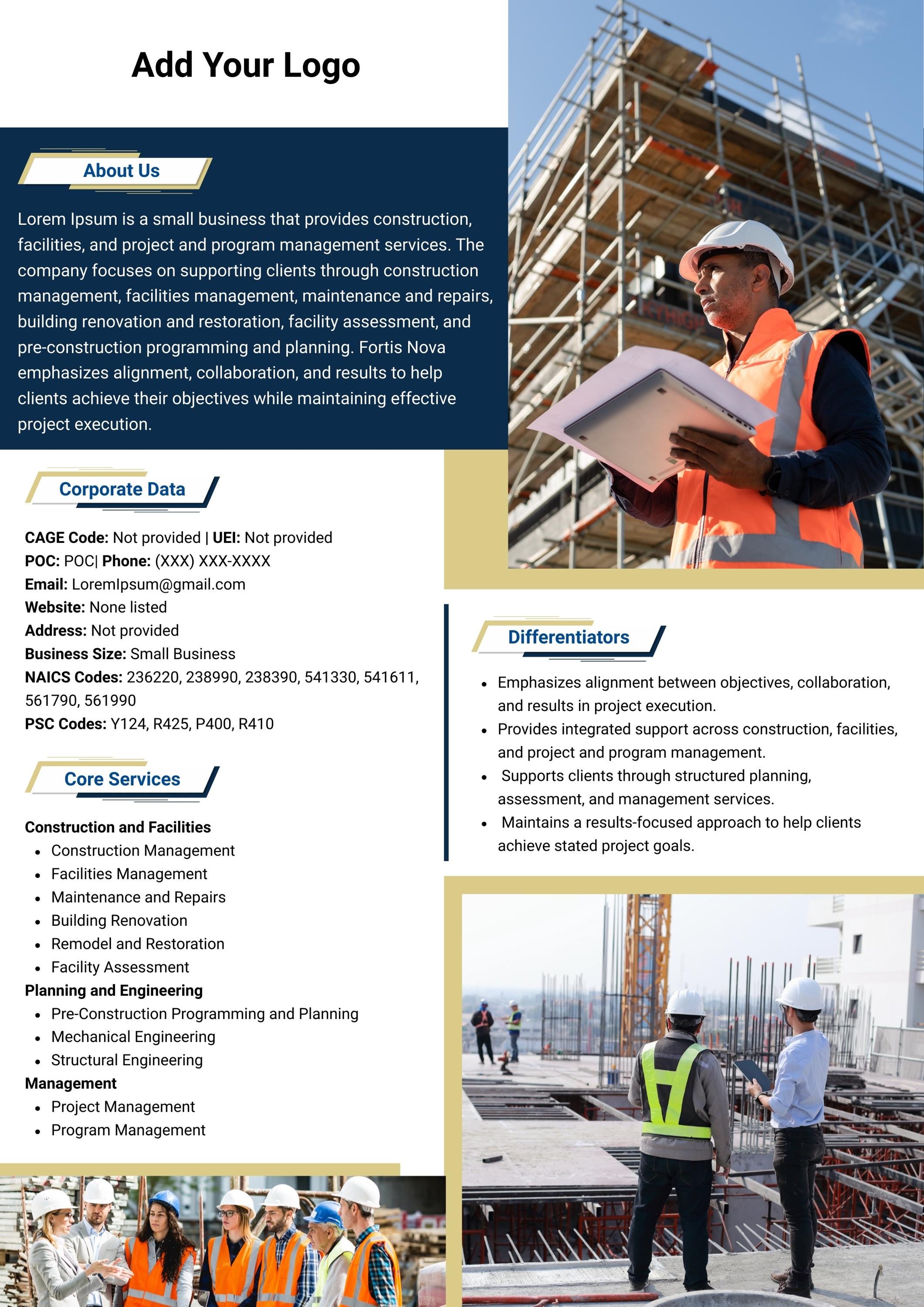 Construction Contractor Capability Statement Template | Government ...
