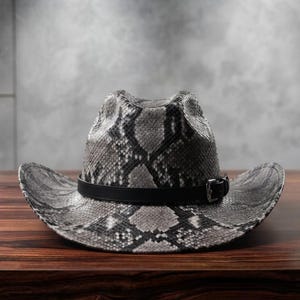Genuine Python Leather Cowboy Hat for Men, Handmade Western Wide Brim Ranch Cap, Exotic Snakeskin Cowgirl Rodeo Wear, Country Festival Biker