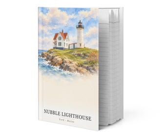 Nubble Lighthouse Watercolor Hardcover Journal | York, Maine Notebook | Travel Gift