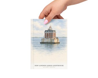 New London Ledge Lighthouse Watercolor Hardcover Journal | New London, Connecticut Notebook | Travel Gift