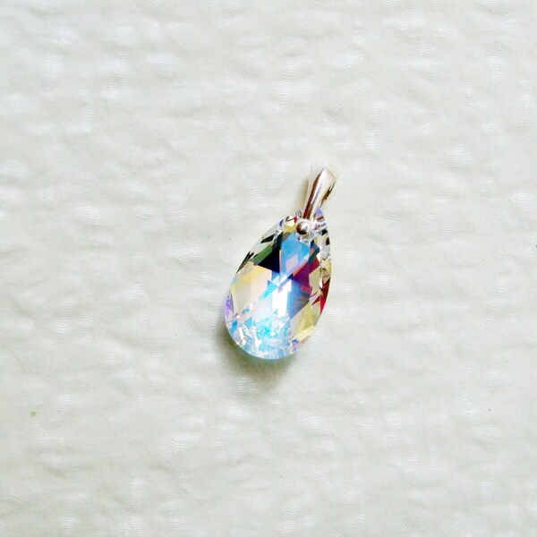 Sterling silver Swarovski Crystal AB Aurore borealis pear shape drop pendant Swarovski ab jewelry set earrings and pendant