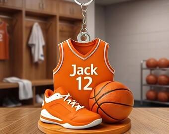 Personalized Acrylic Basketball Keychain, Custom Name Bag Tag for Basketball Player, Basketball Coach Gift, Sports Team Spirit Keyring