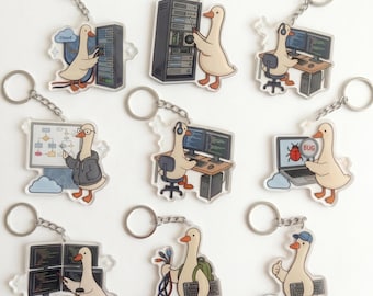 Funny Software Engineer Silly Goose Keychain, Programmer Gag Gift, Coder Coworker Bag Charm, Computer Science Student Tech Humor Keyring