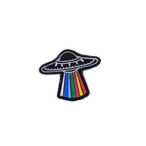 UFO Embroidered Patch, Alien Spaceship Iron On Applique, Sci-Fi Flying Saucer Sew On Badge for Jacket, Extraterrestrial Backpack Decal