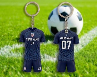 Personalized Soccer Team Jersey Keychain, Custom Football Shirt Keyring with Name and Number, Soccer Player Gift, Team Spirit Backpack Charm