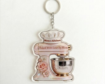 Personalized Baking Mom Acrylic Tag Keychain, Custom Baker Mother Keyring, Mother's Day Gift, Culinary Bag Charm, Grandma Keepsake