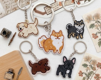 Custom Dog Keychain Personalized Embroidered Pet Portrait Keyring Dog Mom Gift Pet Memorial Dog Lover Gift Custom Name Tag for Pets