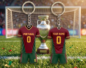Personalized Portugal Soccer Jersey Keychain, Custom Portugal Football Keyring with Name and Number, Portugal Fan Gift