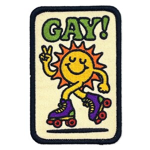 Happy Gay Sunshine Embroidered Patch, LGBTQ Pride Iron On Applique, Queer Positivity Sew On Badge, Rainbow Sun Jacket Decal