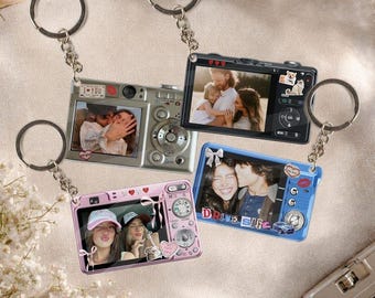 Personalized Digital Camera Keychain, Custom Photo 2D Acrylic Charm, Anniversary Gift for Him, Vintage Couple Picture Keyring, Mother Day