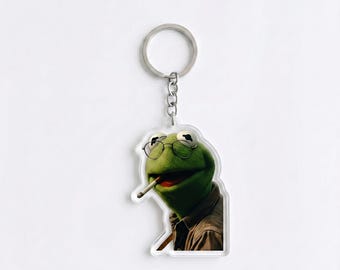 Funny Smoking Frog Meme Keychain | Edgy Toad Bag Charm | Internet Meme Backpack Accessory, Humor Gag Gift for Best Friend