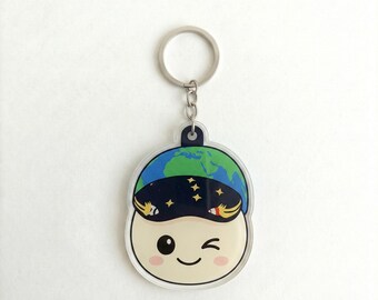 Cute Spaceship Mascot Keychain, Kawaii Space Rocket Keyring, Astronaut Galaxy Bag Charm, Astronomy Lover Gift, Sci-Fi Kids Backpack Tag