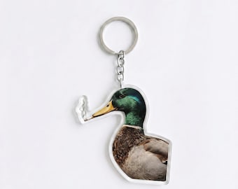 Funny Mallard Smoking Cigarette Meme Keychain | Duck Hunting Bag Charm | Humor Bird Backpack Accessory, Gag Gift for Hunter
