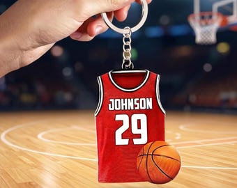 Personalized Acrylic Basketball Keychain, Custom Name Bag Tag for Basketball Player, Basketball Coach Gift, Sports Team Spirit Keyring
