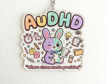 AuDHD Where Chaos Meets Precision Keychain, Neurodivergent Gift, Autism ADHD Keyring, Funny Neurospicy Bag Charm, Mental Health Accessory