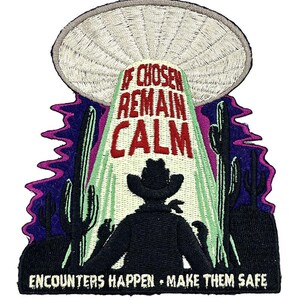 Alien Abduction UFO Safety Large Patch, Glow in the Dark Back Patch, Extraterrestrial Warning Iron On, Huge Sci-Fi Jacket Decal