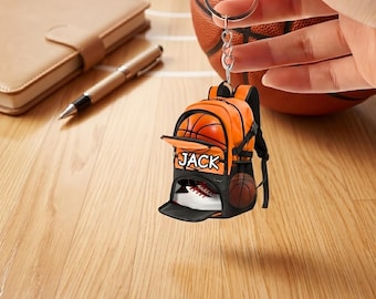 Basketball Mini Backpack Keychain, Tiny Backpack Bag Tag, Basketball Player Gift, Cute Sports Accessory, Mini Pouch Keyring for Basketball
