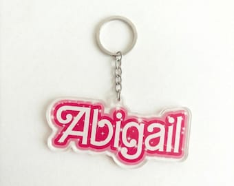 Custom Pink Retro Name Keychain, Colorful Y2K Aesthetic Keyring, Preppy Modern Girl Bag Charm, Personalized Pink Vibe Gift for Her