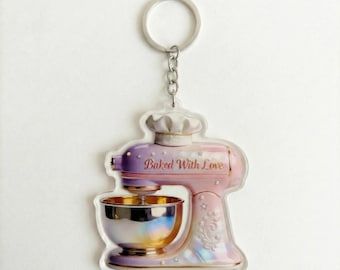 Personalized Baking Mom Acrylic Keychain, Custom Baker Tag Keyring, Mother's Day Gift for Mom, Cute Kitchen Bag Charm, Gift for Grandma