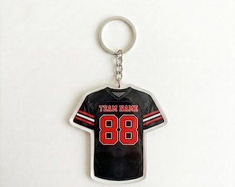 Custom Football Jersey Keychain, Personalized Name Number Sports Bag Tag, Mesh Team Uniform Keyring, Boys End of Season Gift, Coach Gift
