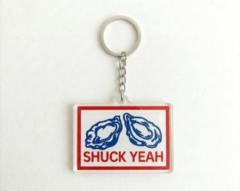 Shuck Yeah Oyster Keychain, Funny Seafood Pun Keyring, Quirky Ocean Bag Charm, Foodie Gift for Bestie, Punny Beach Lover Accessory