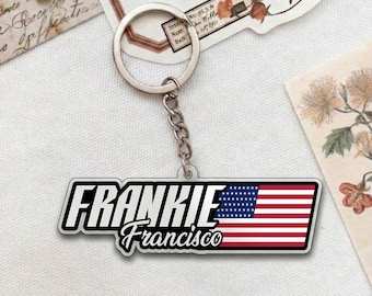 Personalized Country Flag Keychain, Custom Name and Number Keyring, Soccer Fan Bag Charm, Sports Team Player Gift, Football Backpack Tag