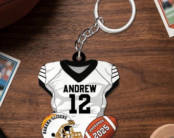 Personalized American Football Keychain, Custom Name Bag Tag for Player, Football Coach Gift, Sports Team Spirit Keyring, Football Gear