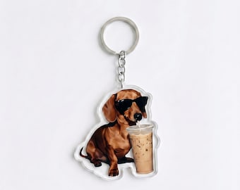 Funny Dachshund Drinking Iced Coffee Shirt | Cute Wiener Dog Iced Latte Tee | Doxie Mom Gift, Coffee Lover Apparel