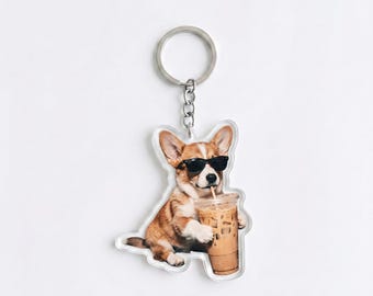 Funny Corgi Drinking Iced Coffee Shirt | Cute Dog Iced Latte Tee | Corgi Mom Gift, Coffee Lover Apparel Present