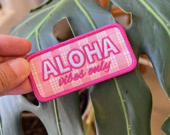 Aloha Vibes Only Patch, Tropical Hawaiian Iron On Applique, Summer Beach Badge (Sew On)