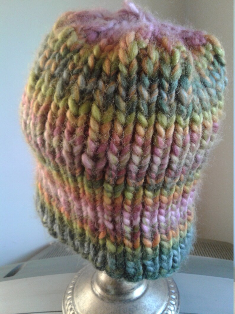 Pink and Green Ribbed Beanie