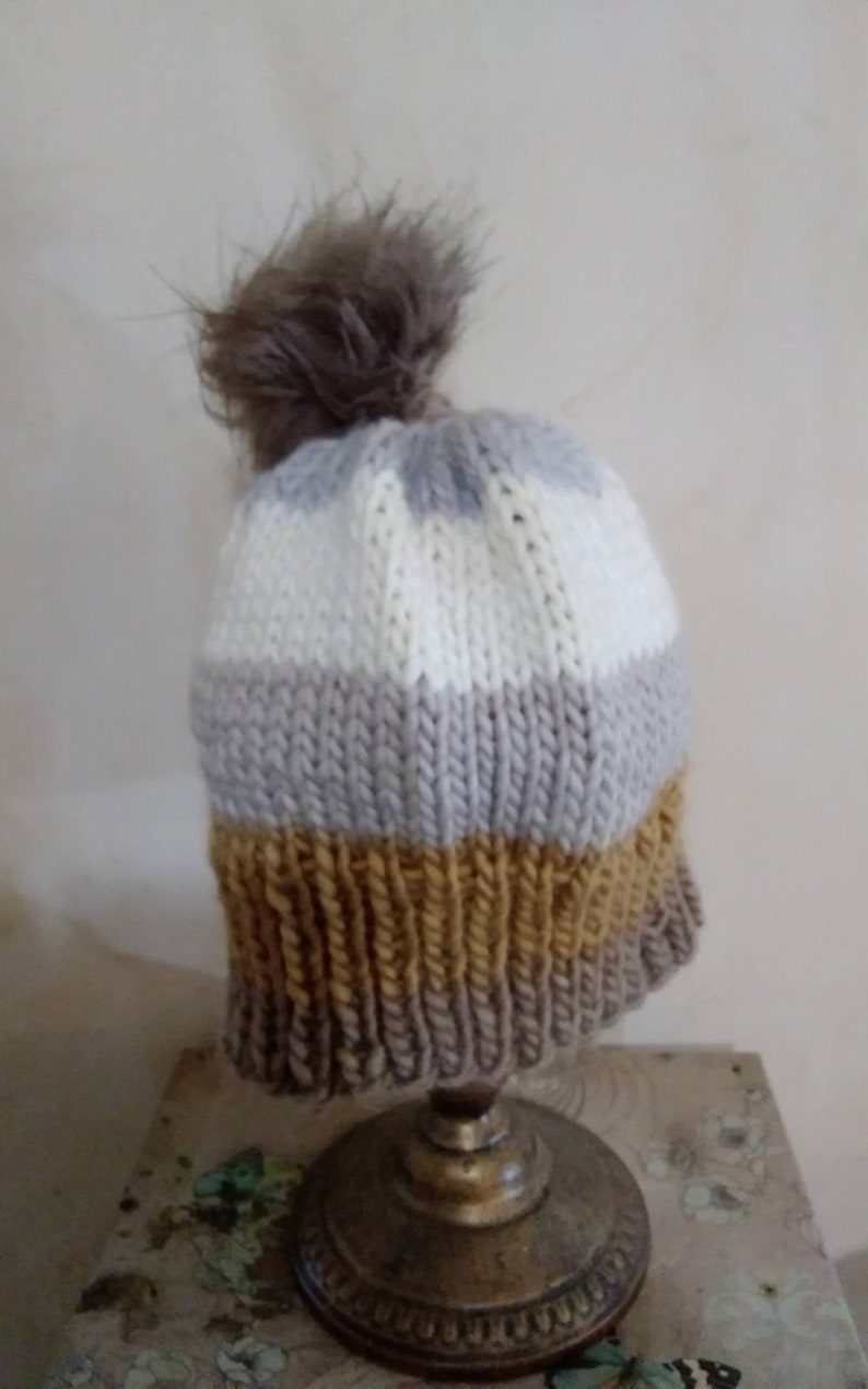 Hand Knitted Brown Gray Hat