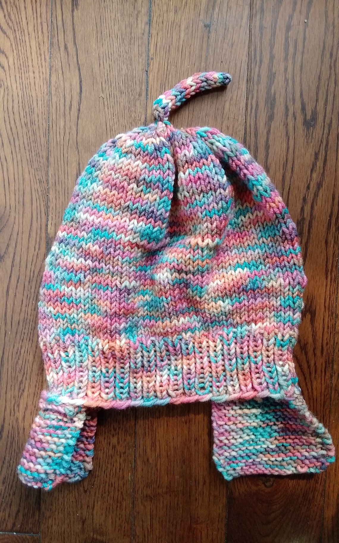 Gestrickte Pastell rosa und grüne Klappenmütze | Etsy