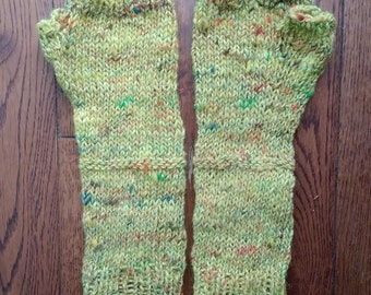 Knitted Yellow Tweed Fingerless Gloves