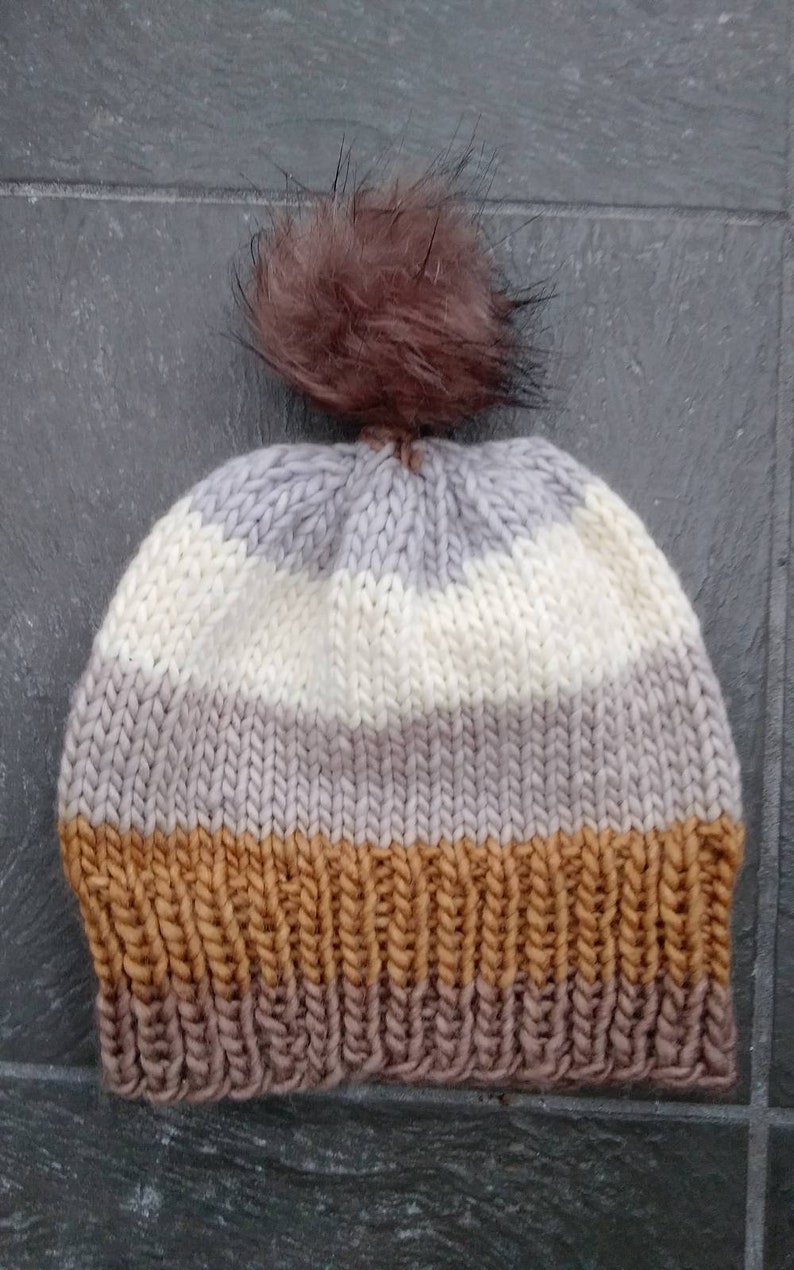 Hand Knitted Brown Gray Hat