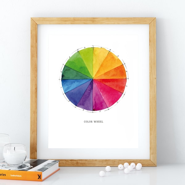 Watercolor color wheel art print, home decor