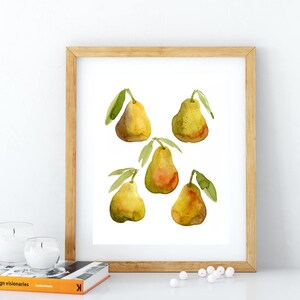 Kitchen wall art, printable watercolor fruits, pear art print, home decor