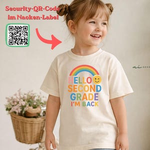 Hello Second Grade I'm Back Shirt - Back to School Tee with Security QR-Code Necklabel - Personalized Youth T-Shirt - Gildan 5000B