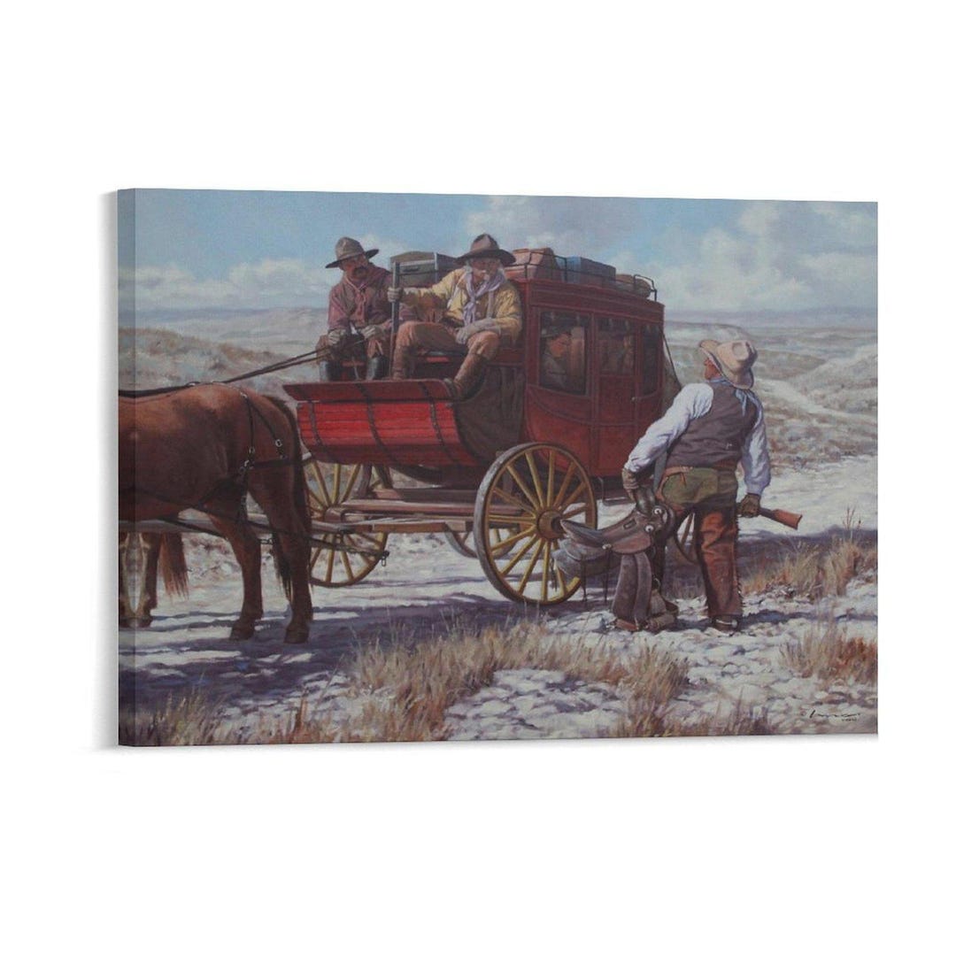 Vintage Western Stagecoach Wall Art, Old West Cowboy Wagon Canvas Print ...