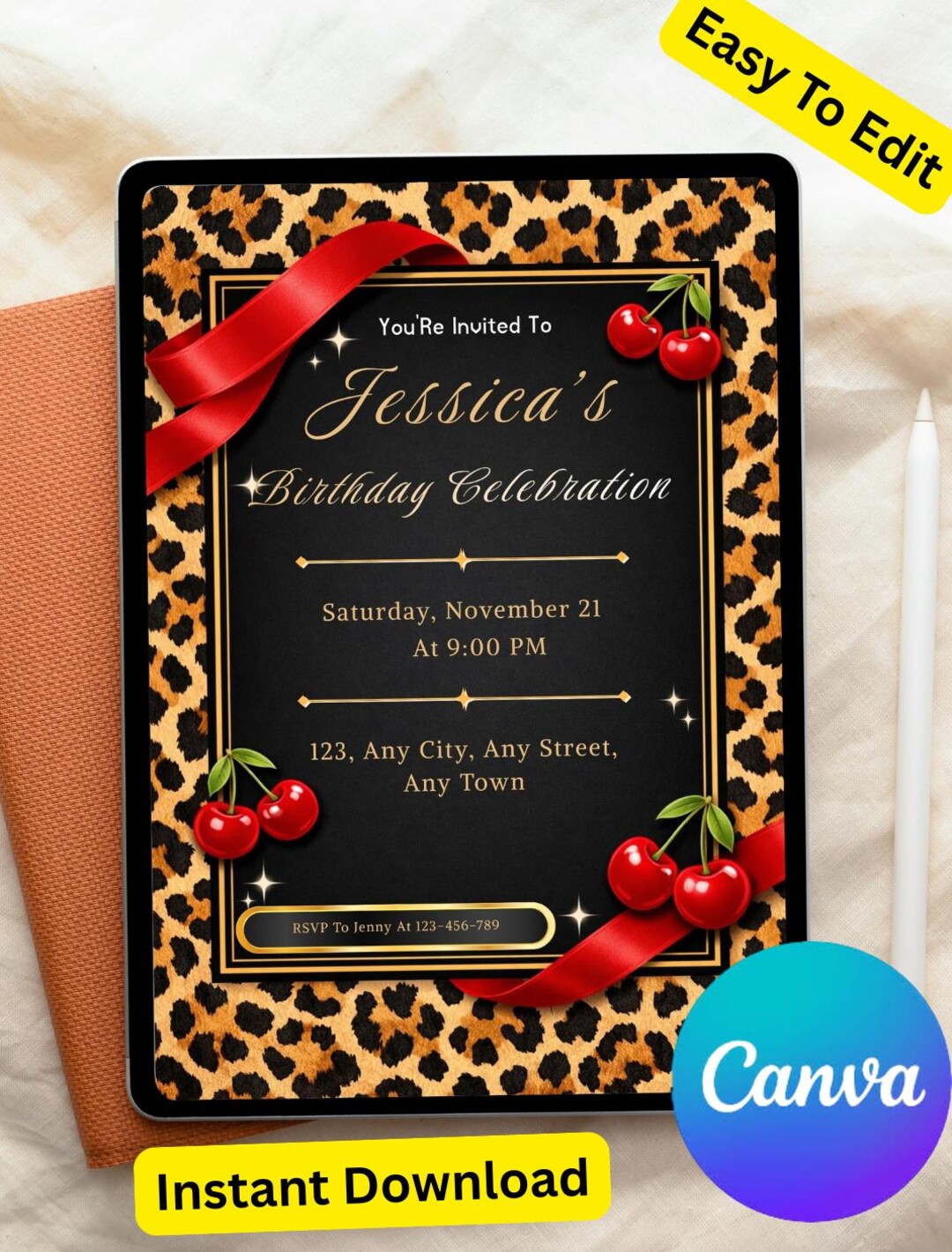 Cheetah Print Birthday Invitation Template 5x7, Editable Leopard Party ...