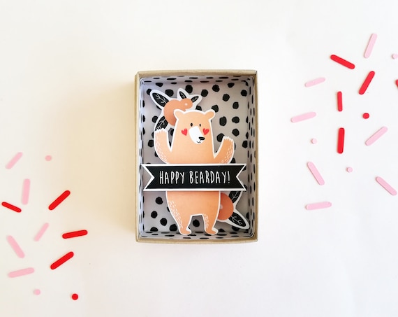 Happy bearday message box / Miniature Art / Diorama / 3d Art / Decorative Matchbox / Miniature paper diorama / Friend message