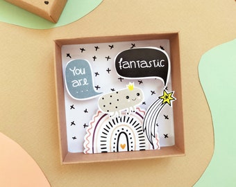 You are fantastic grande boîte à message / boîte d'allumettes / diorama papier miniature / Matchbox décoratif / Message naissance