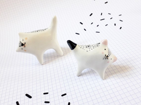 Small miniature ceramic cat, ceramic animals, woman gift, children's room decoration, birth gift, Christmas