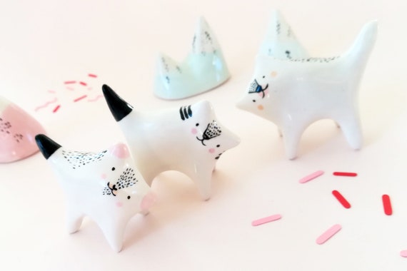 Petite miniature en céramique chat, animaux céramique, cadeau femme, déco chambre enfant, cadeau naissance, noël