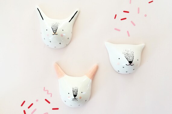Rabbit, bear, fox - Ceramic miniatures - moose gift - children's room decoration - birth gift - Wall deco