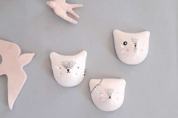 Ceramic trophy head cat - Ceramic miniatures - moose gift - children's room decoration - birth gift - Deco mural