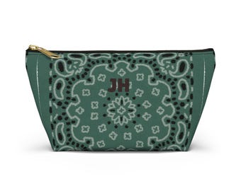Custom Bandana Makeup Bag, Personalized Zip Pouch, Monogram Cosmetic Bag, Gift for Her, Bridesmaid Gift