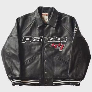 Avirex London Black Leather Varsity Jacket – Palace Triangle Patch – Streetwear Bomber Coat imagen 2