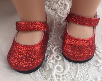 H4H Red Glitter Mary Jane Shoes Fit American Girl Wellie Wishers Dolls