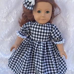 18 inch doll clothes black white checkered dress trimmed in lace classic fits dolls like American girl dolls order 14 inch Wellie wishers